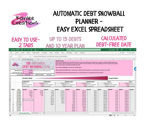 Automatic Debt Snowball Planner Excel Spreadsheet Payoff Debt Etsy