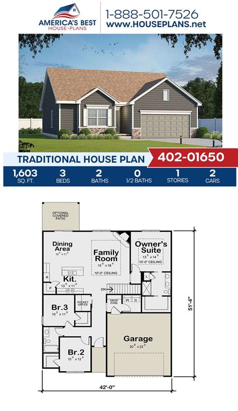 House Plan 402 01650 Traditional Plan 1603 Square Feet 3 Bedrooms