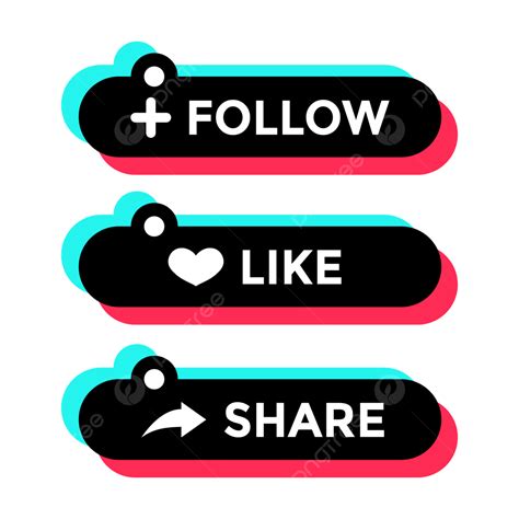 Follow Like Share Button With Glitch Effect Follow Button Like Button Share Button Png And