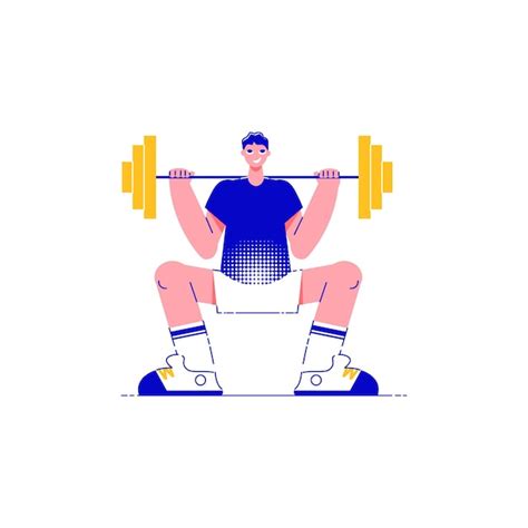 Premium Vector Fitness People Flat Composition With Male Character Holding Heavy Crossbar With