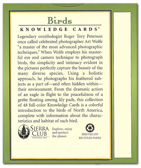 Sierra Club Knowledge Cards Deck Birds Pomegranate Communications