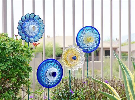 Garden glass totems craft project | the homestead survival. SALE Garden Art Upcycled Recycled Glass Plate Flower by ...