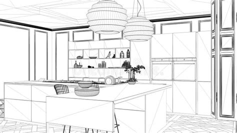 Interior Design Project Black And White Ink Sketch Architecture