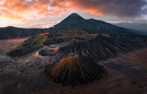 Wallpaper Clouds Mountains Height Indonesia Volcanoes Craters