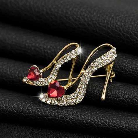 Ladies Crystal Rhinestone High Heel Princess Shoes Brooches Women Stylish Charm Brooch Pin
