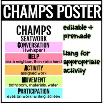 Champs Posters Pbis Editable Classroom Management Back To School