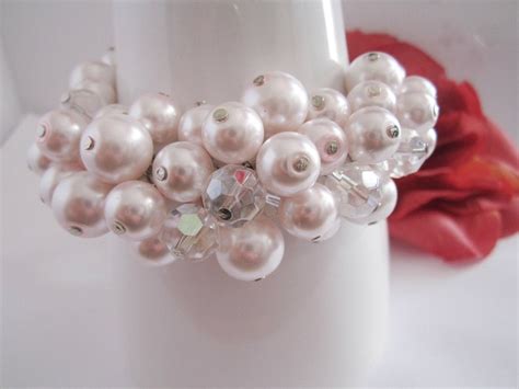 Chunky Blush Pink Pearl Cluster Bracelet Bridal Statement Etsy