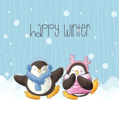 Premium Vector Cute Happy Penguin Illustration On The Snow Vector