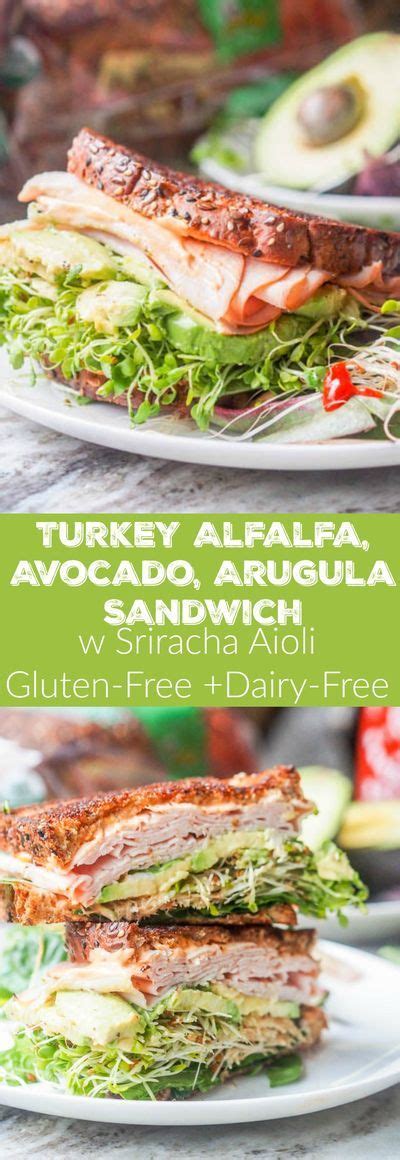 Turkey Avocado Sandwich With Arugula Alfalfa Sprouts And Sriracha Mayo