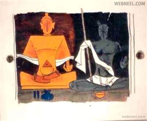 Gandhi And Buddha Mf Husain Painting Controversy Indian Traditional