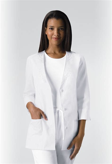 Cherokee Professionals Womens Scrubs Lab Coats 34 Sleeve Embroidered