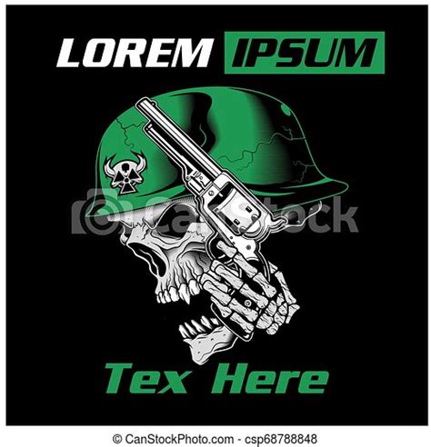 1 Skull Army Vector Handling Gun Military Skull Holding A Gun Vector