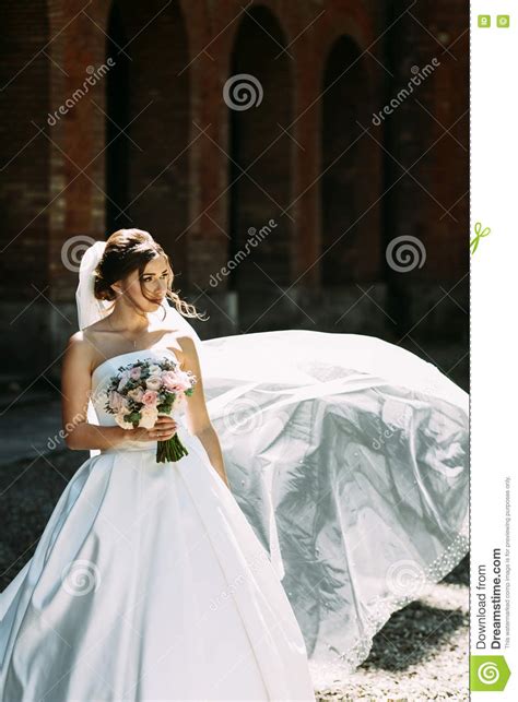Nice Portrait Of The Amazing Bride With The Bouquet Stock Photo Image