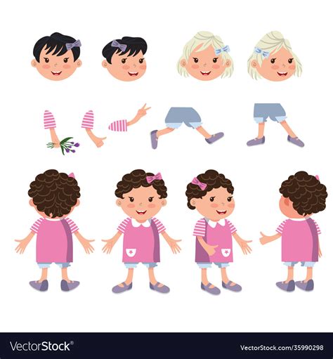 Little Girls Character Set With Different Poses Vector Image