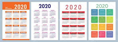 Conjunto Calendarios Coloridos Minimalistas Años 2019 2020 2021 2022