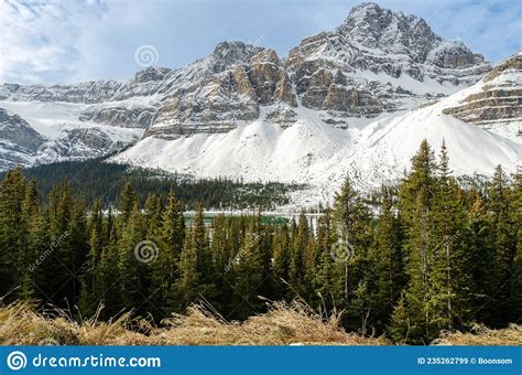 Crowfoot Glacier Of Canadian Rockies In Winter In Banff National Park