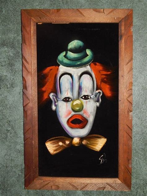 Vintage Black Velvet Painting Wood Framed Circus Clown Mexico Velvet