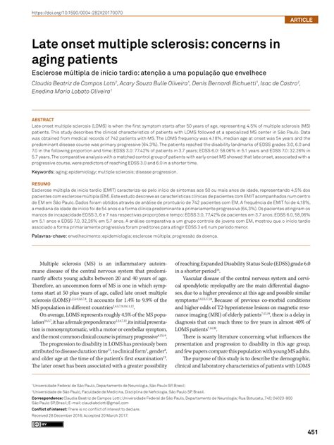 Pdf Late Onset Multiple Sclerosis Concerns In Aging Patients