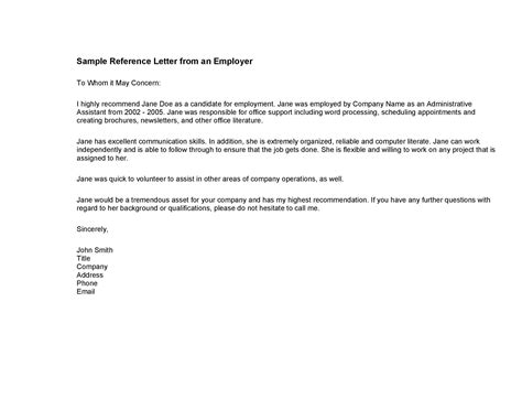 Reference Letter Template For Employee Get Free Templates