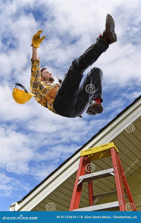 Man Falling From Ladder While Building Pergola Stock Photography