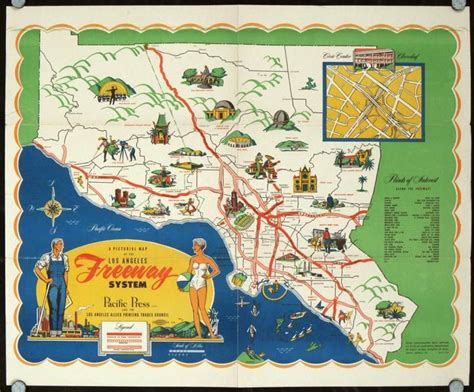 A Pictorial Map Of The Los Angeles Freeway System By California Los