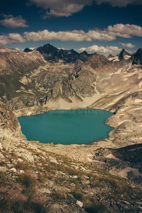 Scenery Of High Mountain With Lake And High Peak Stock Photo Image Of