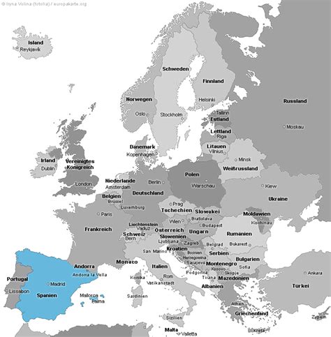 Spanien gehört zu den größten ländern europas, wenn man die fläche misst. Spanien in Europa - Spanien auf der Europakarte