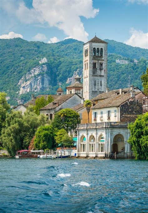 Scenic Sight Of San Giulio Island In The Lake Orta Piedmont Italy