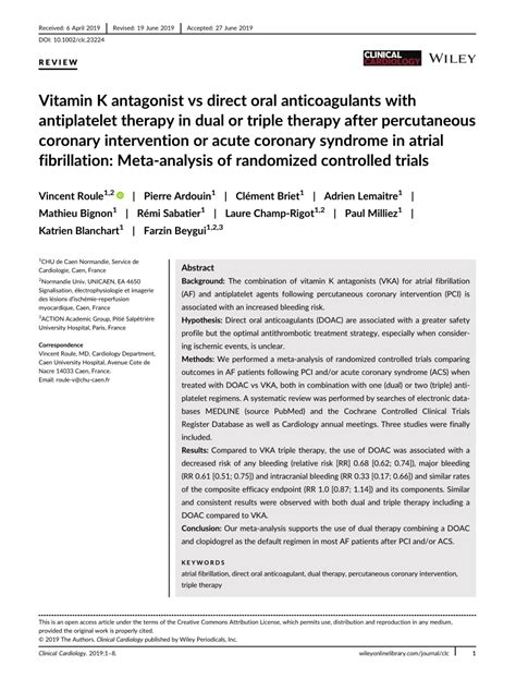 Pdf Vitamin K Antagonist Vs Direct Oral Anticoagulants With