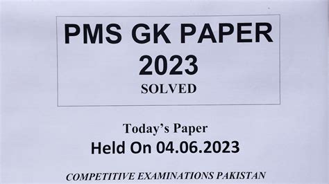 PMS GK 2023 Solved Paper General Knowledge PMS Paper Held On 04 06