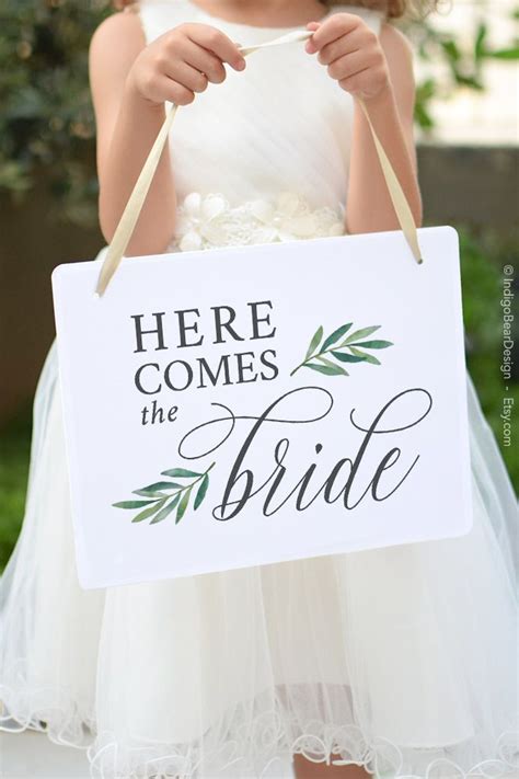 Here Comes The Bride Printable Wedding Ceremony Sign Flower Etsy Uk