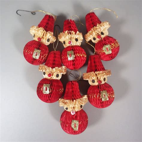 Vintage Christmas Tree Decorations Paper Honeycomb Father Xmas And