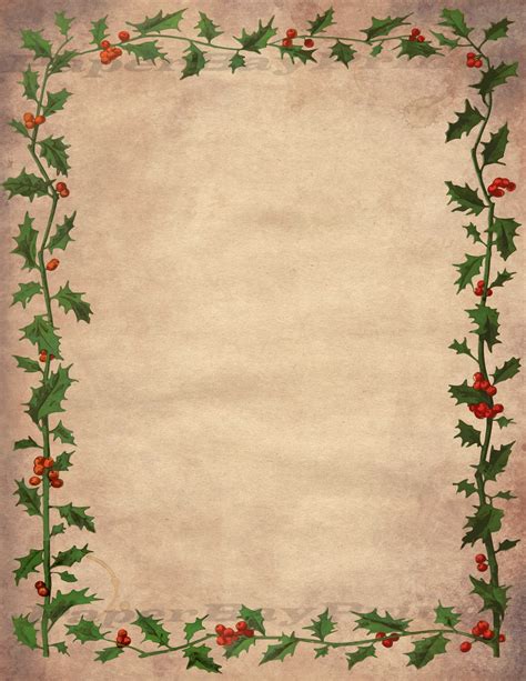 Printable Writing Paper Vintage Christmas Holly Border Old Etsy
