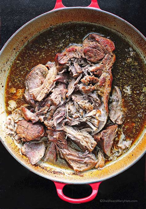 Salt, stock, flour, bone, rosemary, pork shoulder roast, olive oil. Balsamic Beer Braised Pork Roast Recipe | She Wears Many Hats