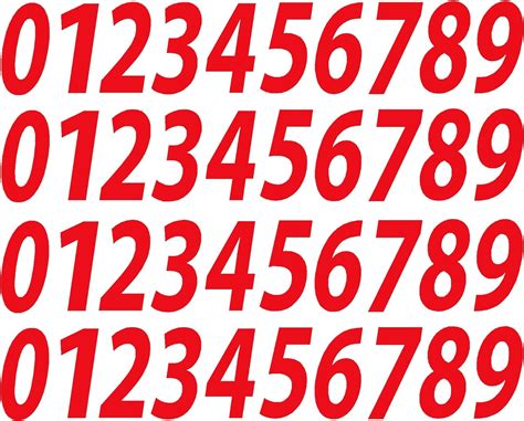 0 9 Numbers Red Vinyl Sticker Decals Set Of 40 Choose Size
