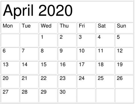 April 2020 Editable Calendar Pdf Template With Images Calendar