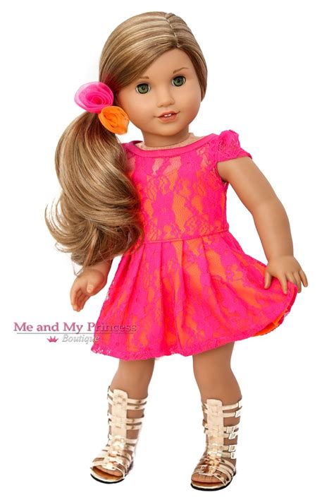 18 Inch Doll Clothes For American Girl Doll Hot Pink Lace Dress And Hair Tie Meandmypri