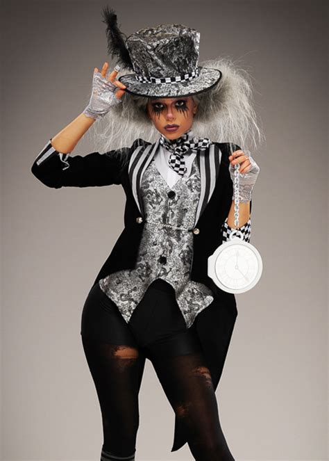 Miss Mad Hatter Costume Adults Alice Fairy Tale Womens Fancy Dress