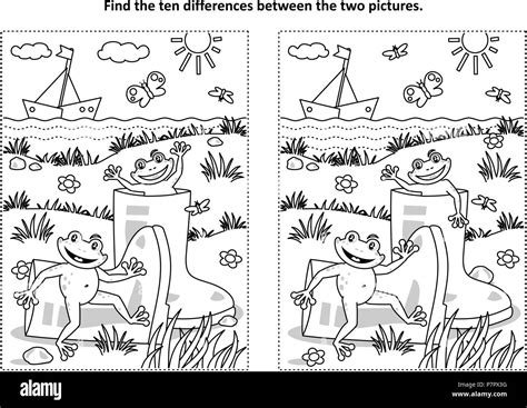 Find 10 Differences Visual Puzzle And Coloring Page With Three Images