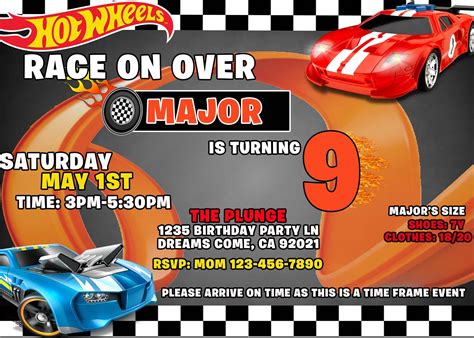 Hot Wheels Kids Party Invitations To Personalized Invitation Etsy
