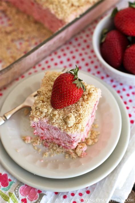 Frosty Strawberry Squares Serving Up Southern Recipe Square