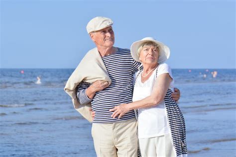 Seniors Couple On The Beach Stock Image Image Of Sailor Blue 58913937