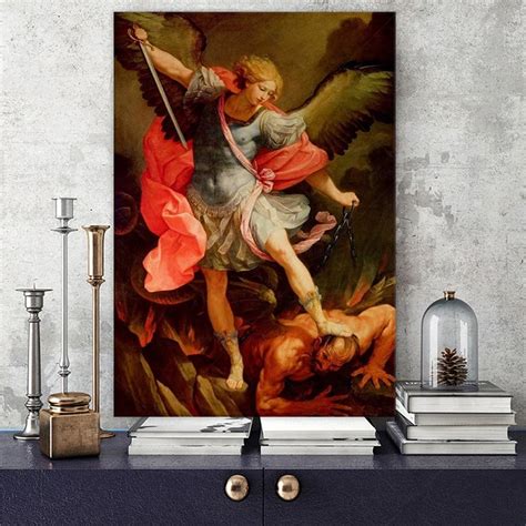 The Archangel Michael Defeating Satan Canvas Wall Art Print Oil