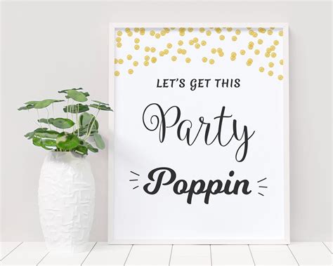 Lets Get This Party Poppin Popcorn Bar Sign Printable Gold Confetti