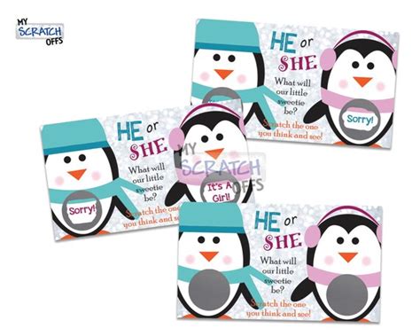 gender reveal scratch off game card little penguin reveal the