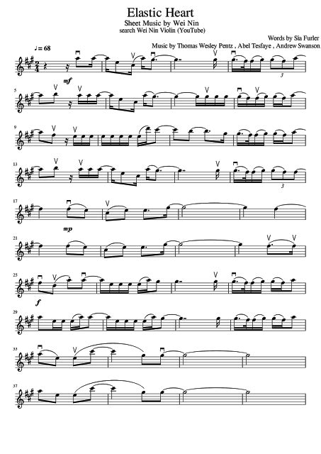 Sia - Elastic Heart - Violin Sheet Music by Wei Nin - Page 1/3 | Elastic heart, Sheet music, Violin