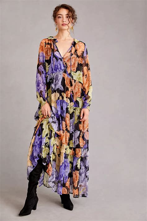 Anthropologie The Marais Printed Chiffon Maxi Dress