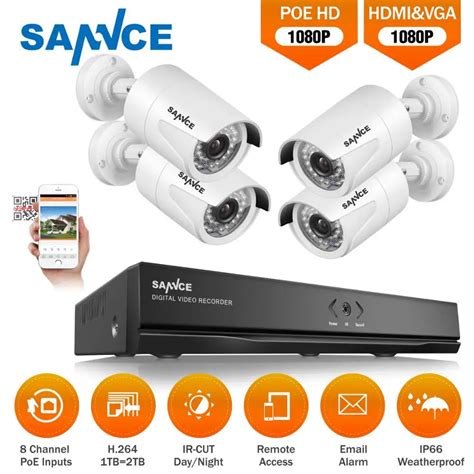 SANNCE Full HD 8CH 1080P POE NVR Kit 4pcs Bullet 2 0MP PoE IP Camera