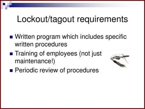 Lockout/tagout, or control of hazardous energy (29 cfr 1910.147), is an osha regulation implemented to protect maintenance and service workers in the performance of their duties. Lockout Tagout Procedures Powerpoint - Form : Resume Examples #a6Yn4vO2Bg