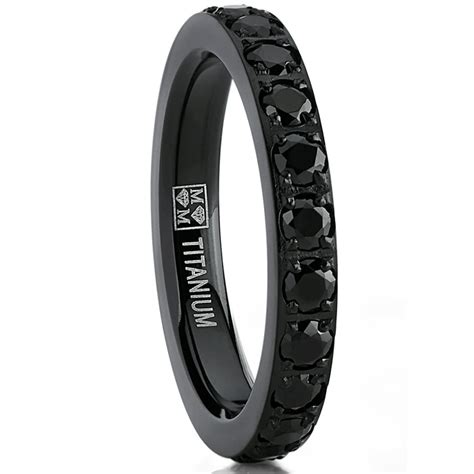 Womens 3mm Ladies Black Titanium Eternity Engagement Band Wedding Ring